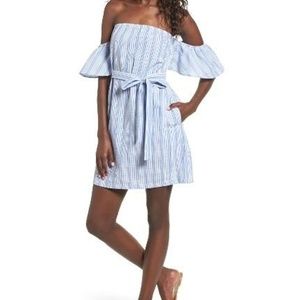 Mimi Chica seersucker Striped Off-Shoulder Dress